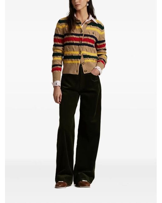Polo Ralph Lauren Orange Cable-Knit Striped-Pattern Cardigan