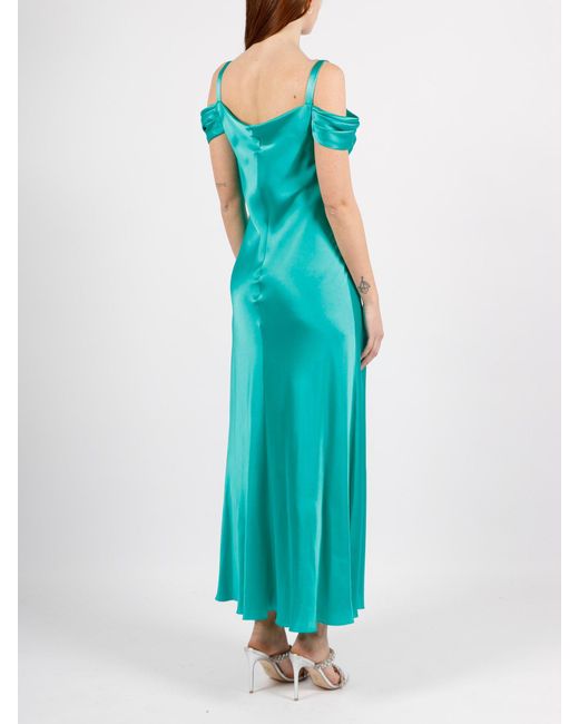 Alberta Ferretti Blue Off The Shoulder Satin Dress