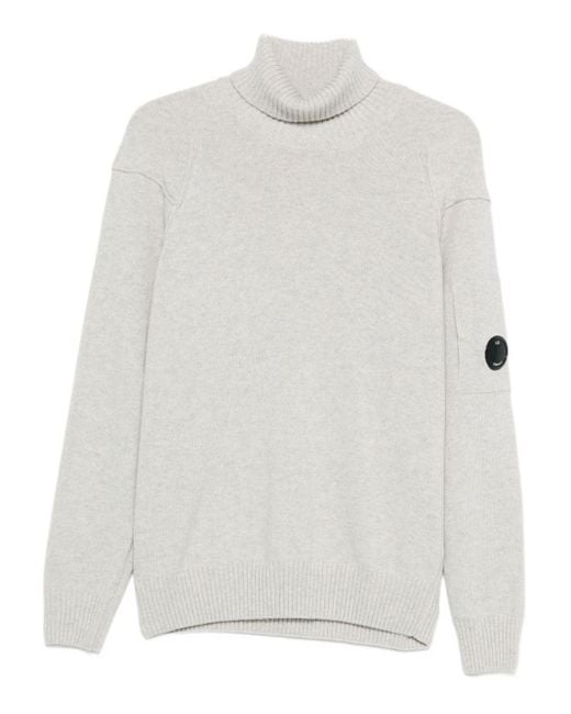 C P Company White Logo Wool Turtle-Neck Sweater for men