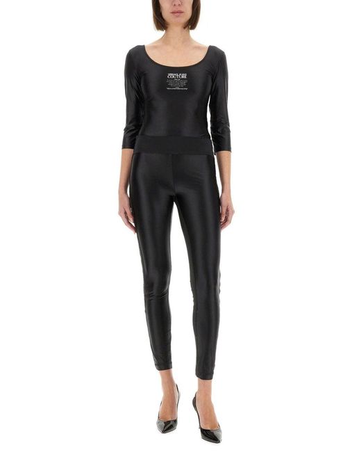 Versace Jeans Couture Black Bodysuit With Logo Print