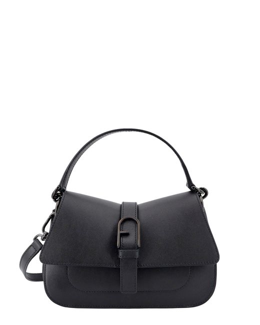 Furla Black Leather Handbag With Metal Arco Logo