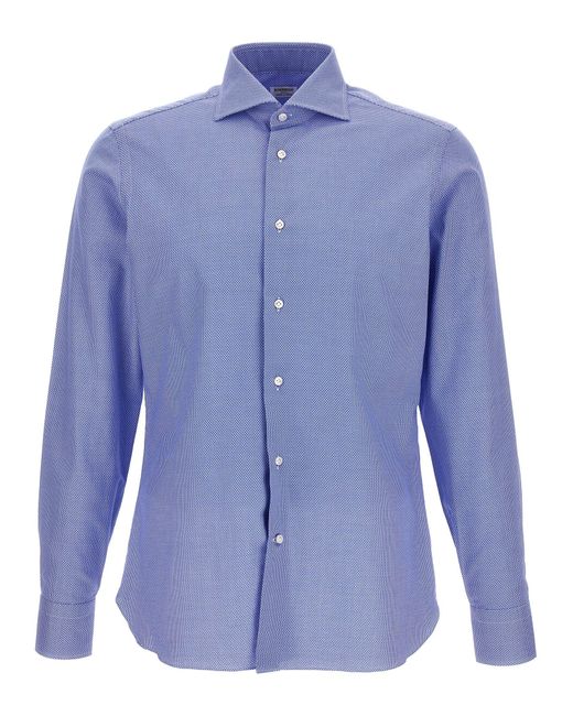 Borriello Blue Micro Operated Shirt Shirt, Blouse for men