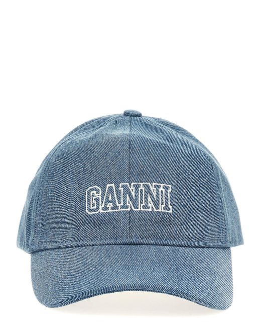 Logo Embroidery Cap Cappelli Celeste di Ganni in Blue