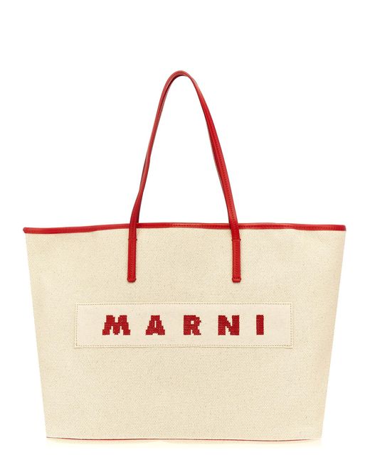 Marni Natural Logo Canvas Shopping Bag Tote Bag