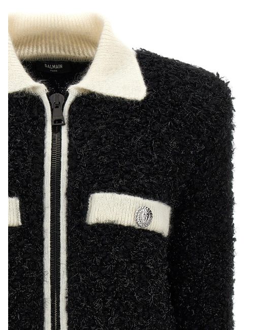 Furry Tweed Jacket Giacche Bianco/Nero di Balmain in Black