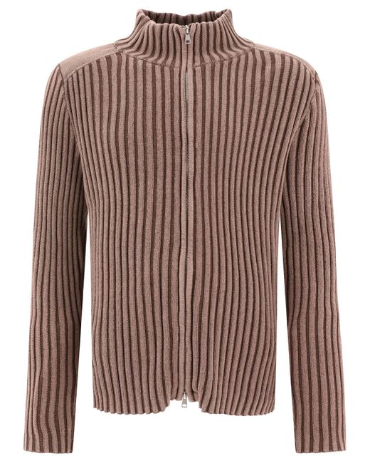 Our Legacy Brown Ribbed Zip Cardigan for men
