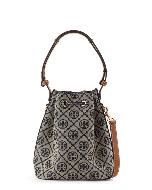 Tory Burch Black T Monogram Jacquard Fabric Bucket Bag