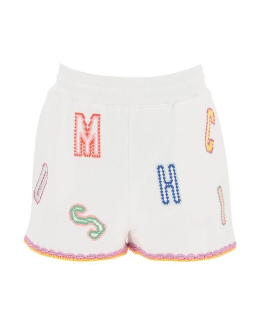 Moschino White Embroidered Cotton Shorts