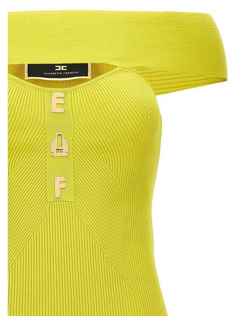 Elisabetta Franchi Yellow Cedar Knitted Cut-Out Dress