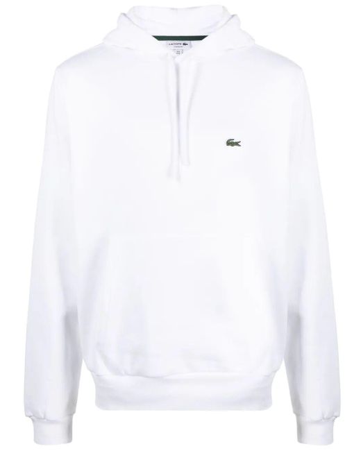 Lacoste White Logo-Patch Drawstring Hoodie for men
