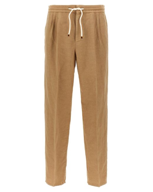 Brunello Cucinelli Natural Linen Pants With Front Pleats for men