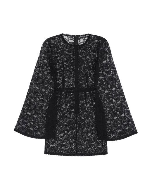 Dolce & Gabbana Black Mini Dress In Floral Openwork Knit