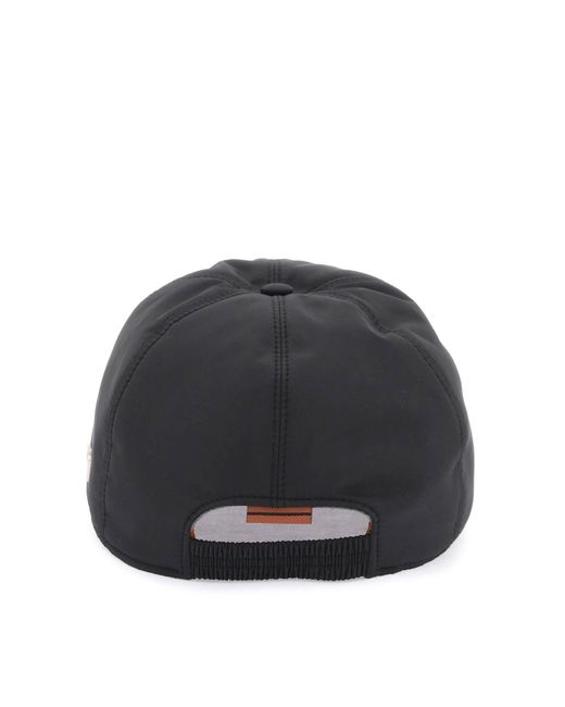 Zegna Black Baseball Cap With Leather Trim for men