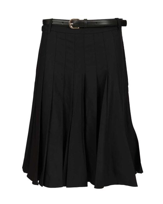 Self-Portrait Black Pleated Twill Midi Skirt Skirts