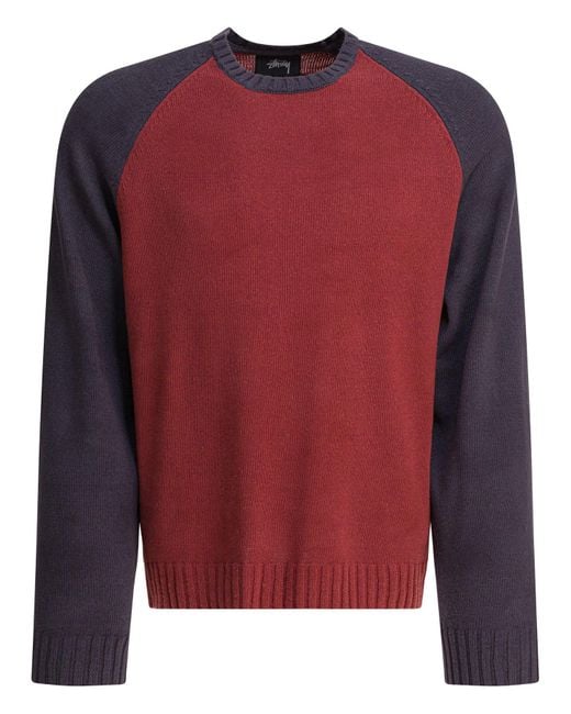 Stussy Colorblocked Raglan Crew in Red for Men | Lyst