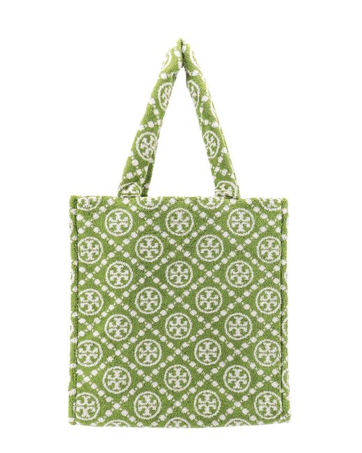 Tory Burch Green Terry Shoulder Bag With All-Over T-Monogram Print