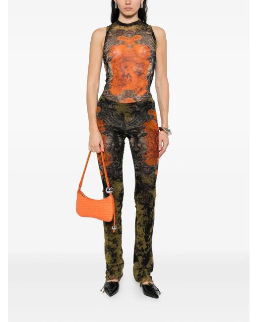 Jean Paul Gaultier Blue Stretchy, Straight-Leg Flared Pants With Graphic Print