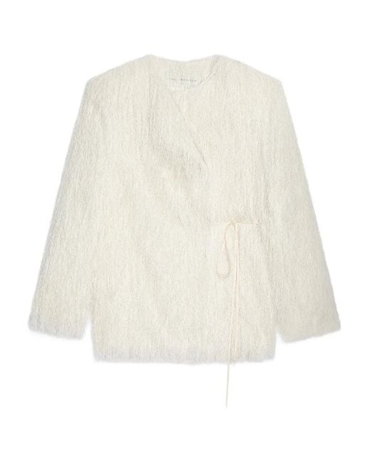 Dries Van Noten White Fringed Wrap Jacket