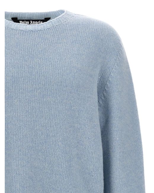 Palm Angels Blue Logo-jacquard Wool-blend Sweater for men