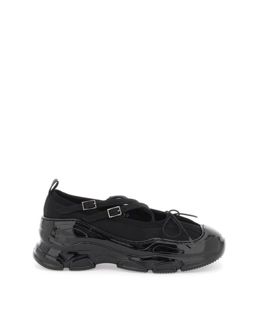 Simone Rocha Black Hybrid Criss Cross Satin Ballet Fl