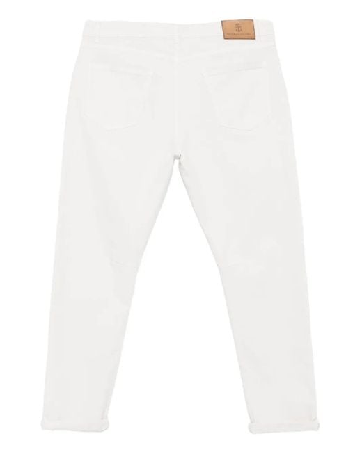 Jeans Con Applicazione di Brunello Cucinelli in White da Uomo