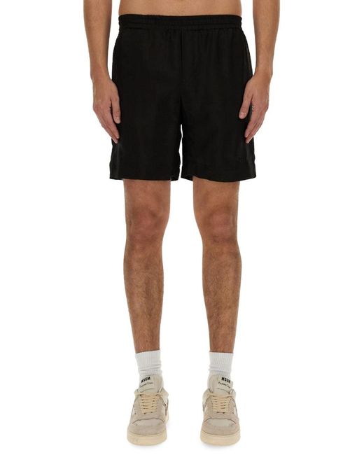 MSGM Black Relaxed Fit Cupro Activewear Shorts With Elastic Waistband for men