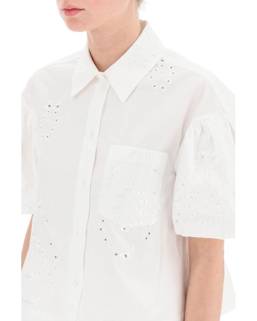 Simone Rocha White Embroidered Cropped Shirt