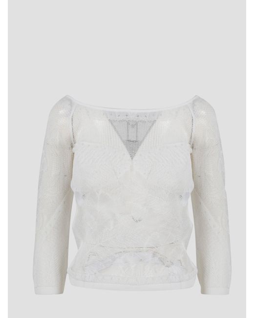 Viscose net knit top di Alberta Ferretti in White