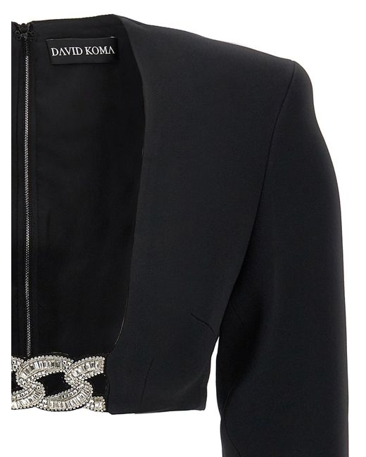 David Koma 3d Crystsal Chain And Square Neck Tops Black