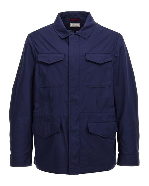 Brunello Cucinelli Blue Waterproof Jacket for men