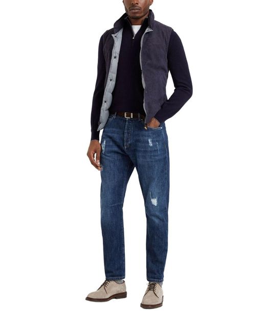 Maglione con zip di Brunello Cucinelli in Blue da Uomo