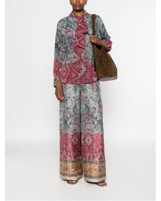 Pierre Louis Mascia Red Printed Silk Trousers