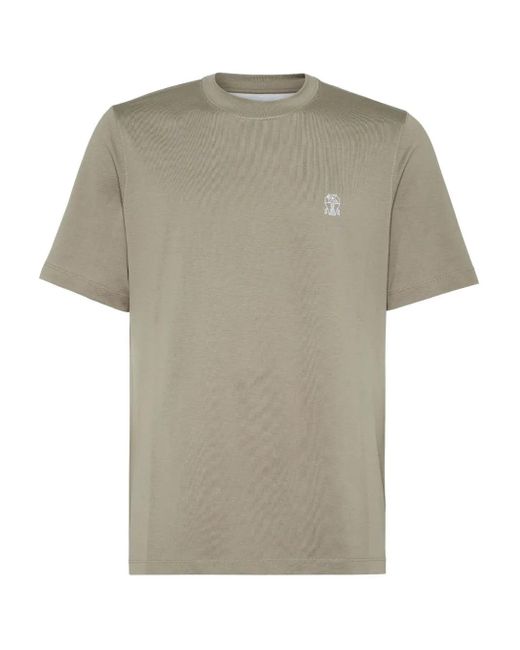 T-Shirt Con Logo-Uomo di Brunello Cucinelli in Gray da Uomo
