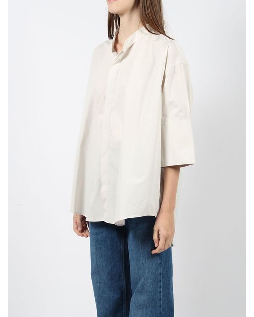 Mao collar oversize shirt di AMI in White