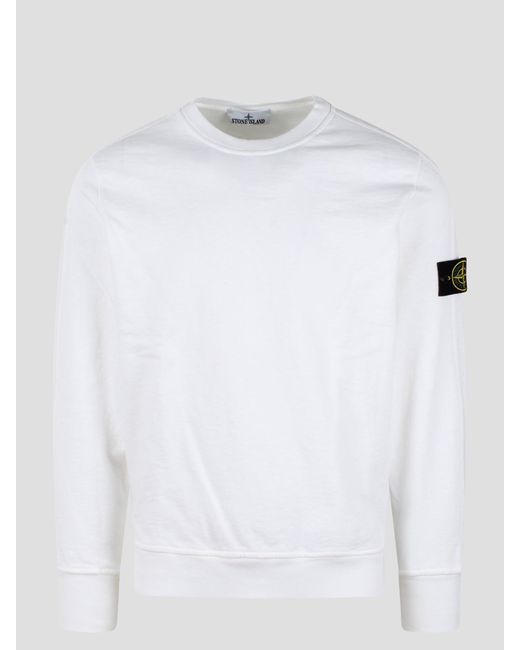 Stone Island White Cotton Crewneck Sweatshirt for men