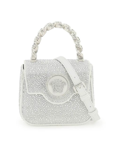 Versace White La Medusa Handbag With Crystals