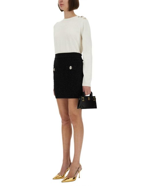 Balmain Black Sequins Tweed Mini Skirt