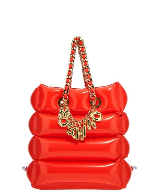 Moschino Red Removable Logo Charms Shopping Bag Tote Bag