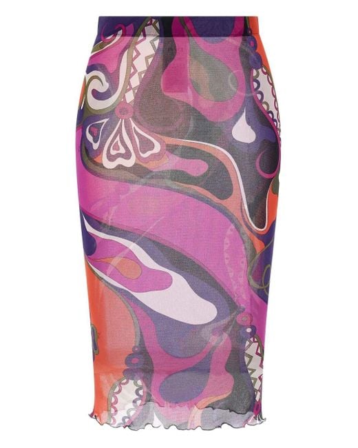 Emilio Pucci Purple Abstract-Print Tulle Midi Skirt