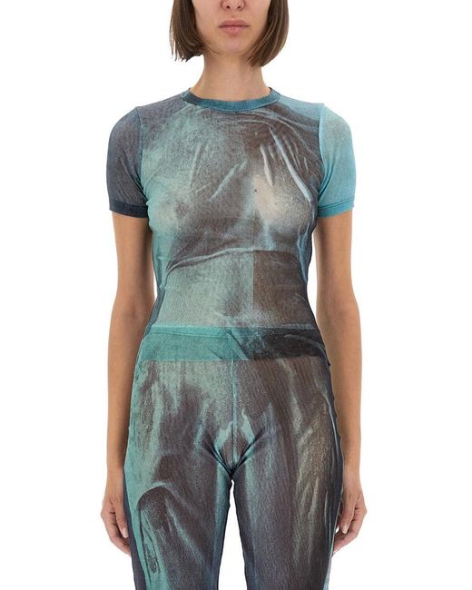 "Water" Mesh T-Shirt-Donna di Jean Paul Gaultier in Blue