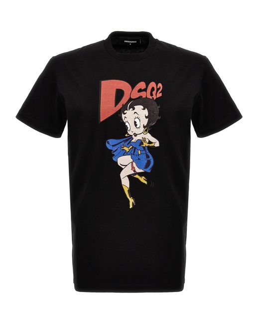 Betty Boop T Shirt Nero di DSquared² in Black da Uomo