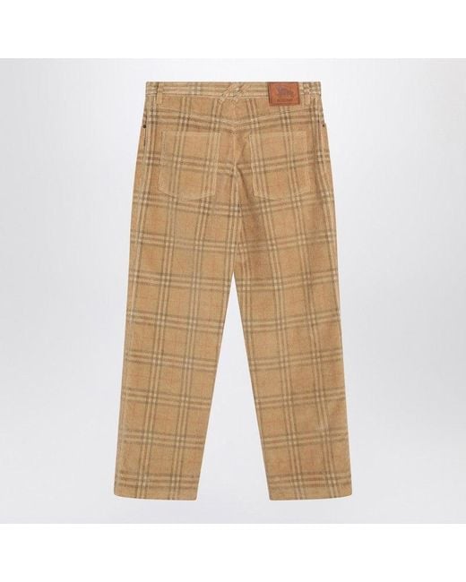 Burberry Natural Sand-Coloured Check Corduroy Trousers for men