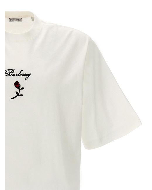 T-shirt in jersey di cotone con ricamo di Burberry in White da Uomo