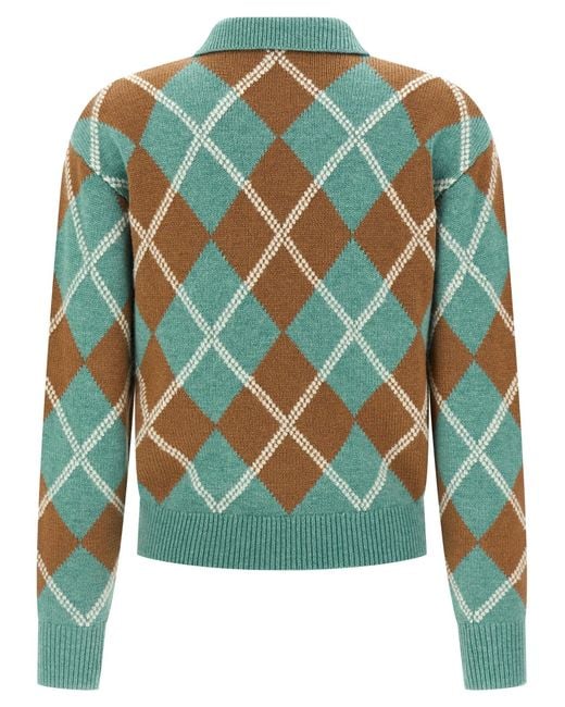 Guest In Residence Green Collegiate Argyle Polo Light Blue