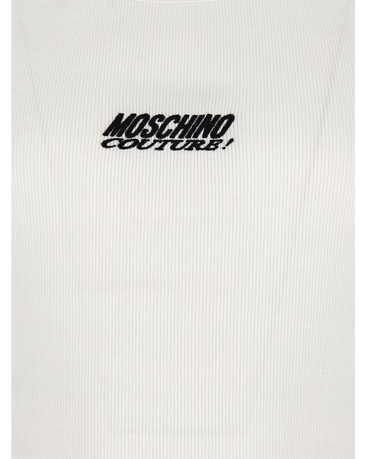 Moschino White Logo Ribbed Top Tops for men