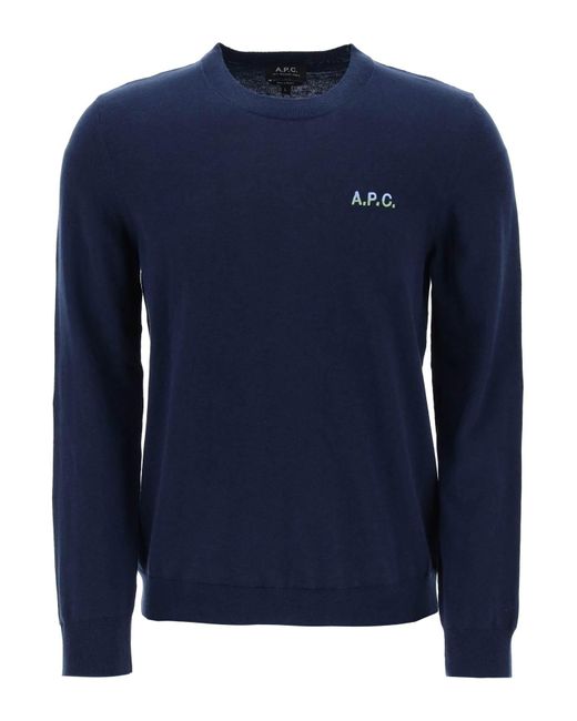 A.P.C. Blue Crew Neck Cotton Sweater for men