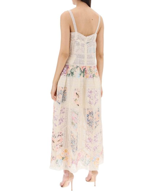 Zimmermann Natural Floral Dress With Lace Trim