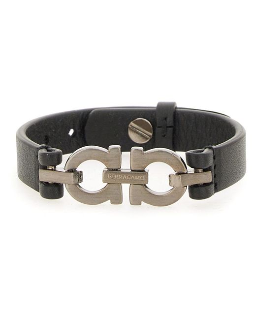 Ferragamo Black Bracelet With Double "hooks" for men