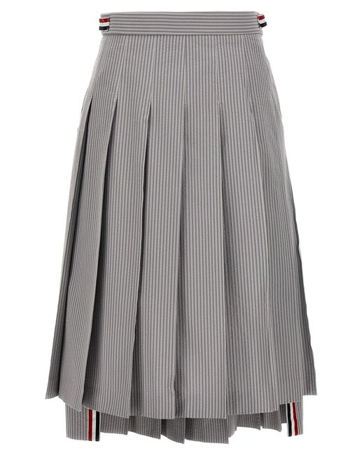 Thom Browne Gray Pleated Midi Skirt Skirts