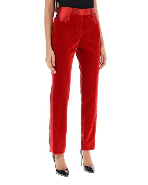 Tom Ford Red Velvet Pants With Satin Bands